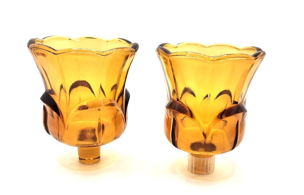Vintage HOMCO Amber Glass Tulip Candle Holder Inserts  2 Replacement Shades